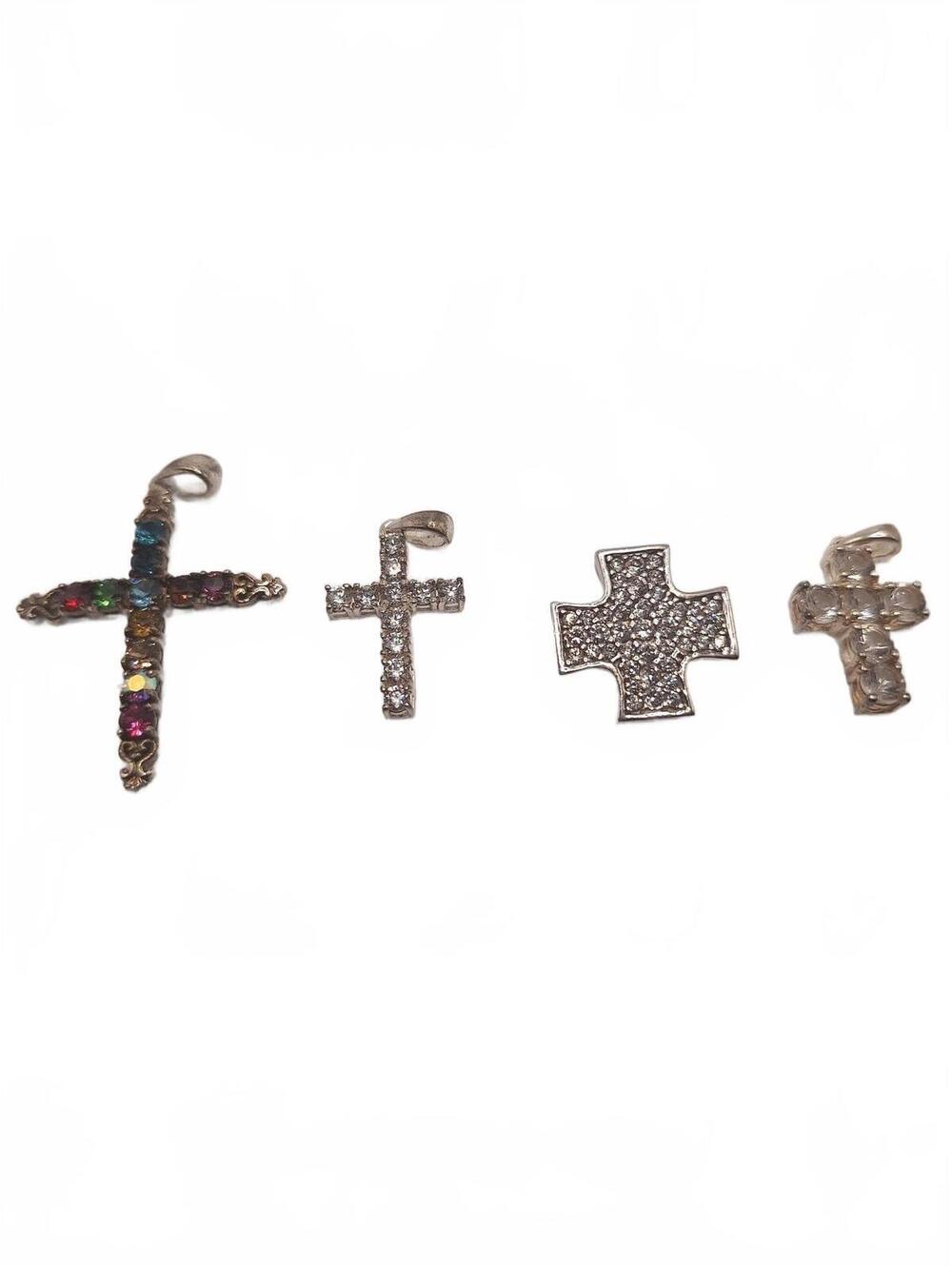 Austrian crystal cubic zirconia white topaz cross pendants in sterling silver